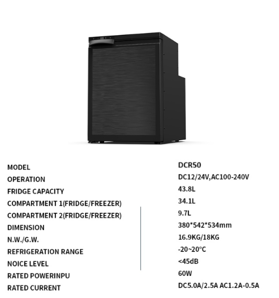 50 Lt Karavan Tipi Buzdolabı 12V 24V 220V Kompresörlü Karavan Tekne Mini Buzdolabı