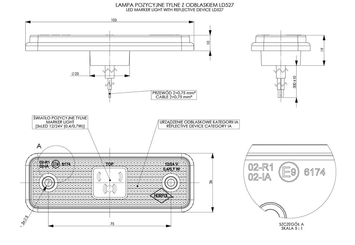 HORPOL LD 527 Kauçuk pedli işaret lambası - Görsel 2